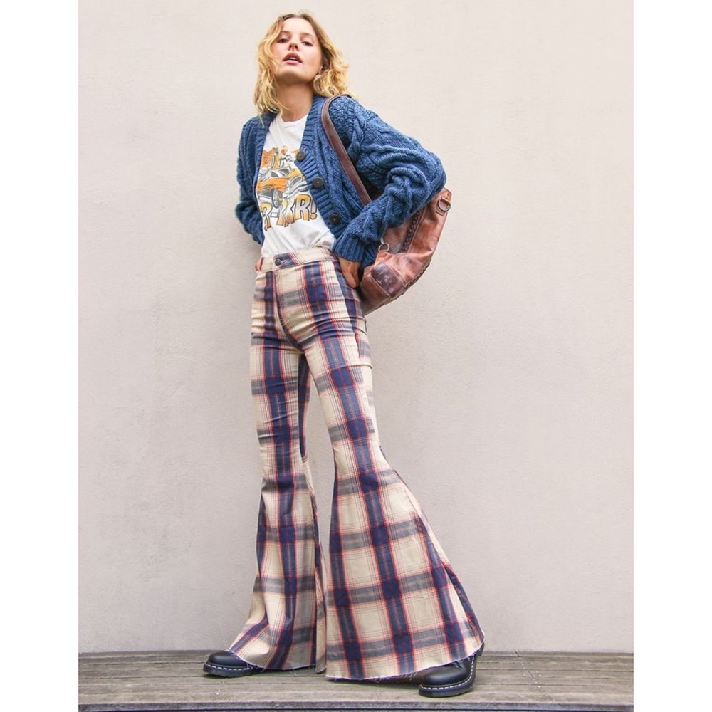 Free People Plaid Flare Women Jeans